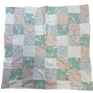 Handmade Quilt Multi Small Bunny Blocks 29”x30” Green/White Baby Nursery